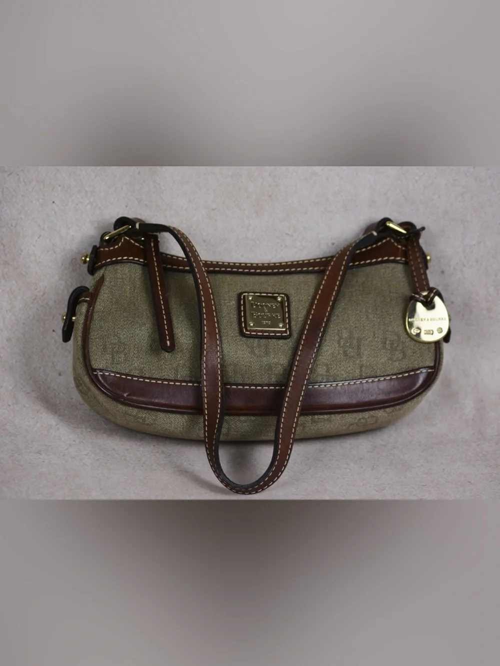 Dooney & Bourke Olive Shoulder Purse Italian Leather Trim